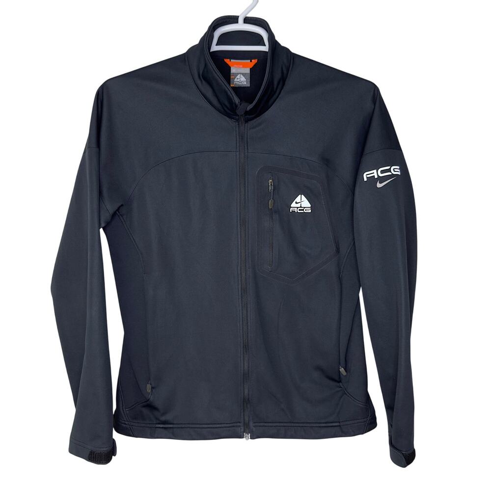 Nike ACG Men's Medium Jacket Soft Shell Black Logo Full Zip Y2K Utility 2008 GUC